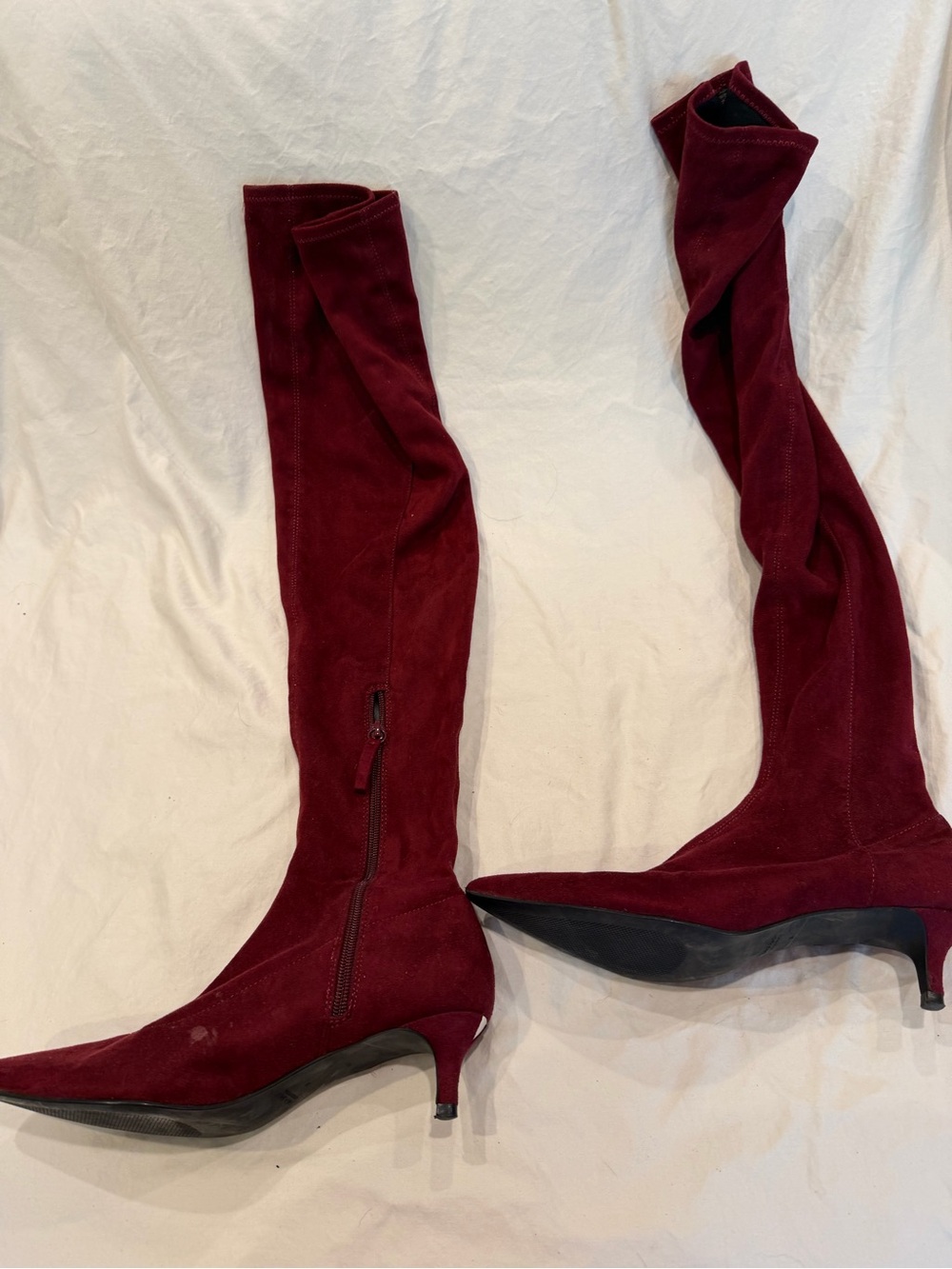 Zara Burgundy Over-The-Knee Kitten Heel Boots